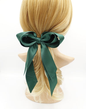 veryshine.com Barrette (Bow) Green satin layered double tail hair bow