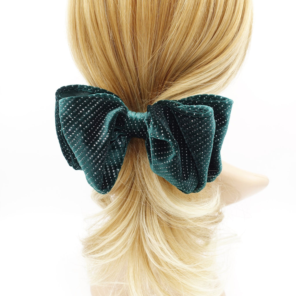 veryshine.com Barrette (Bow) Green shimmer velvet hair bow double layered bling hair accessory for women