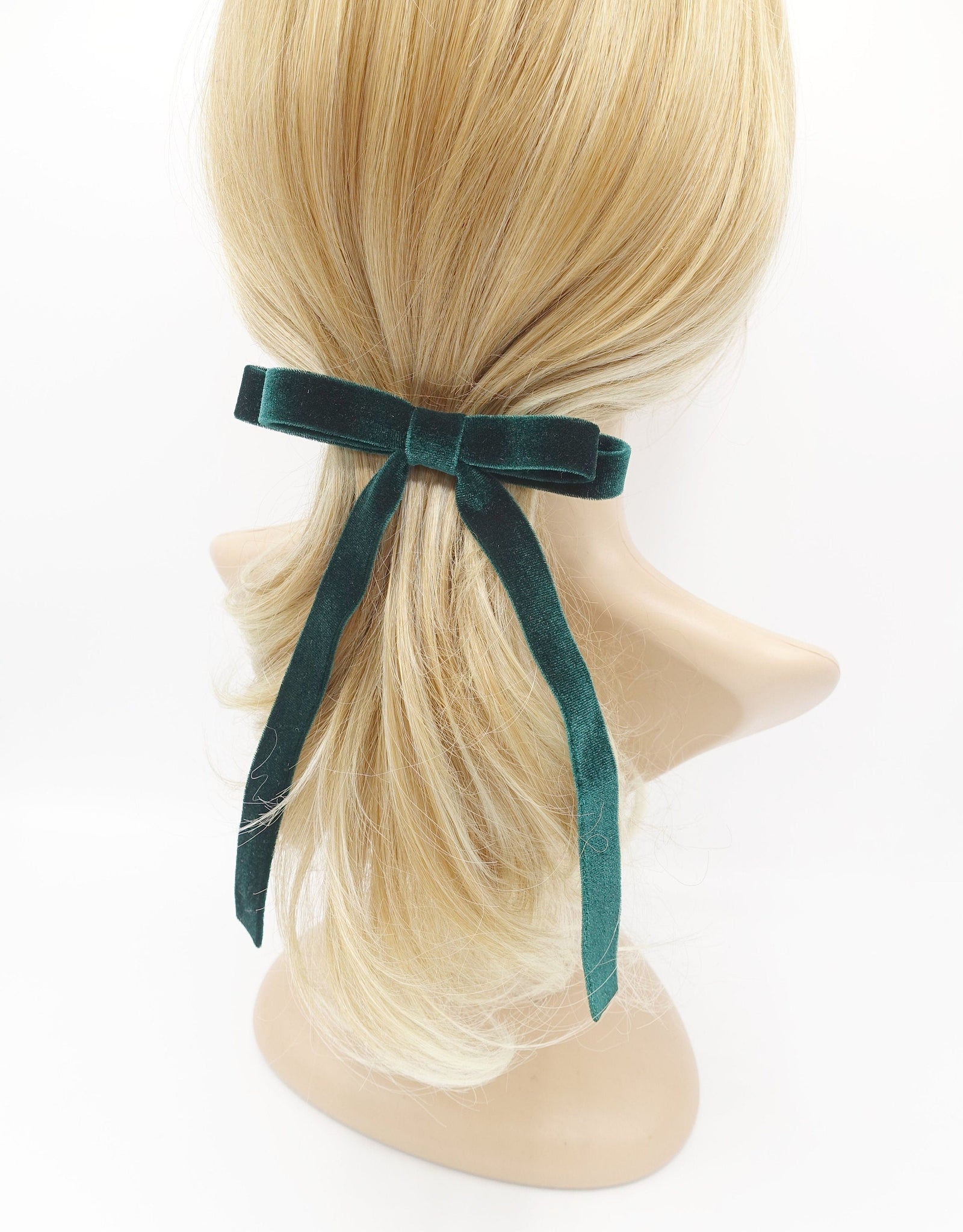 veryshine.com Barrette (Bow) Green thin velvet tail hair bow casual style french hair barrette
