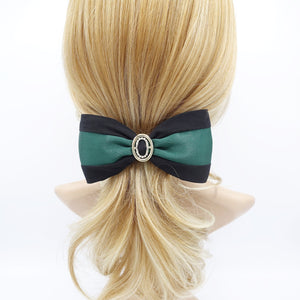 veryshine.com Barrette (Bow) Green two tone satin hair bow rhinestone gold buckle embellished bow barrette