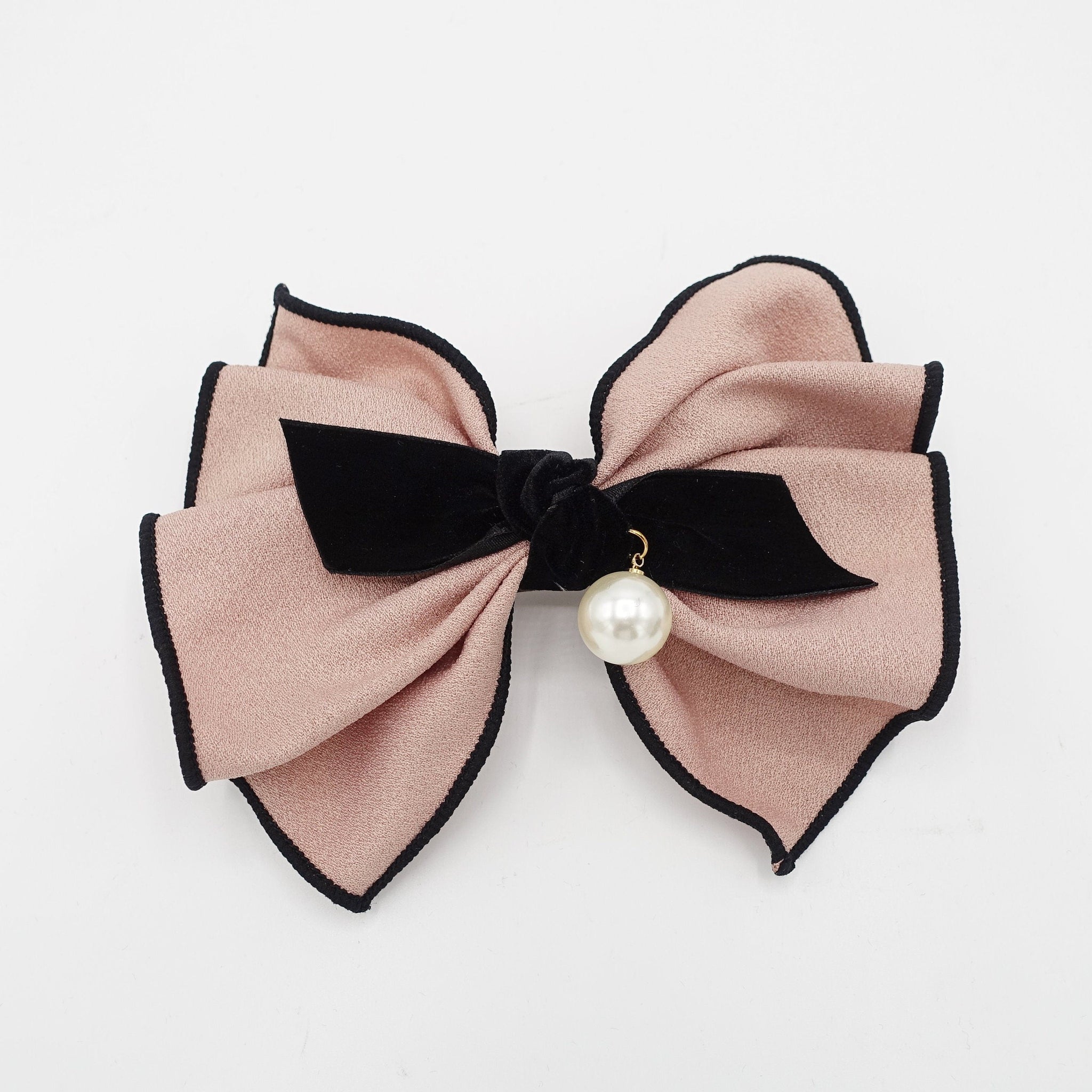 veryshine.com Barrette (Bow) Indi pink pleated hair bow velvet strap knot interlocked edge Fall Winter for women