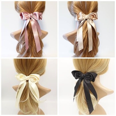 veryshine.com Barrette (Bow) Indi pink satin hair bow layered double tail hair accessory for women