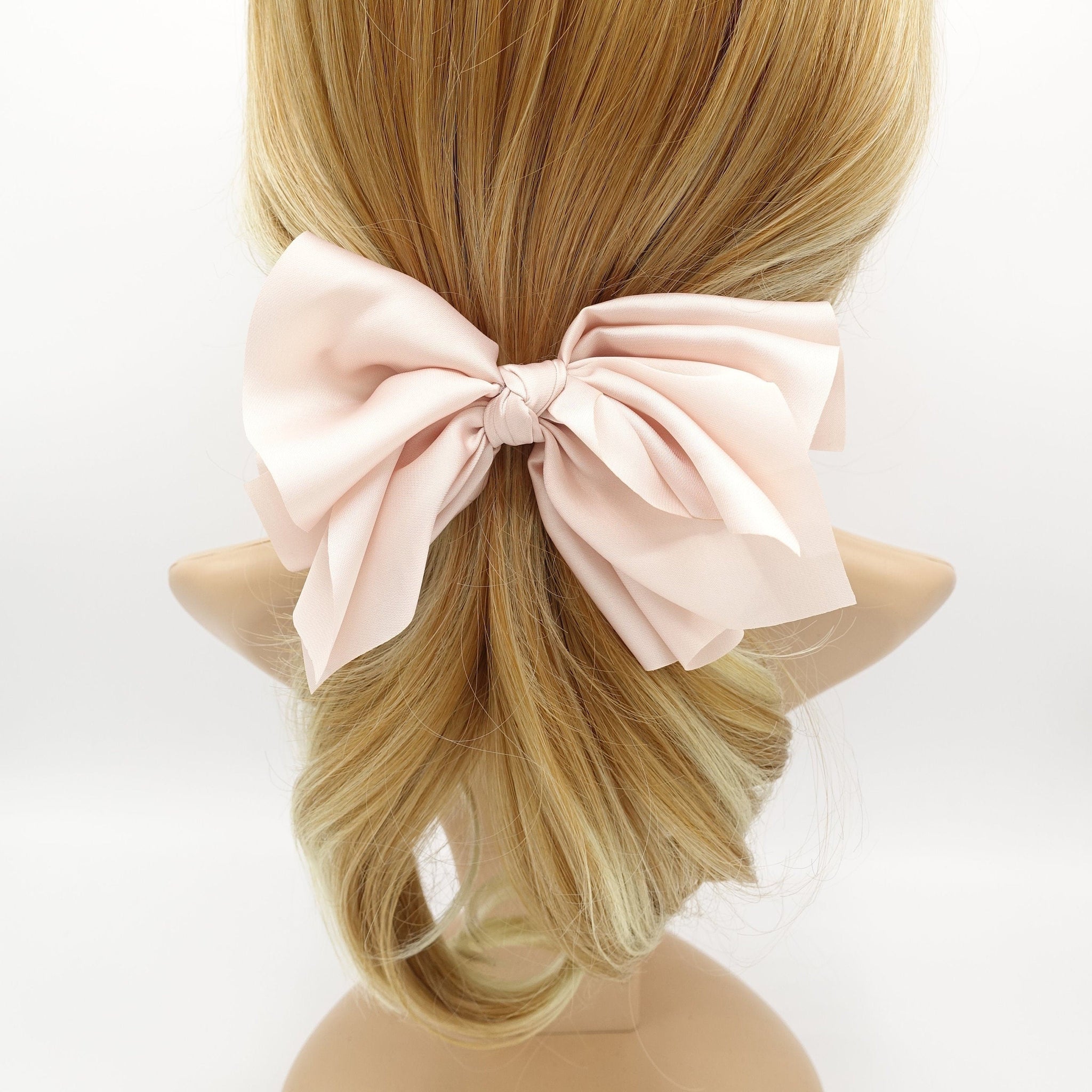 veryshine.com Barrette (Bow) Indi pink satin layered hair bow french hair barrette