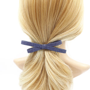veryshine.com Barrette (Bow) Indigo blue narrow denim bow barrette, casual hair barrette, daily hair bow for women