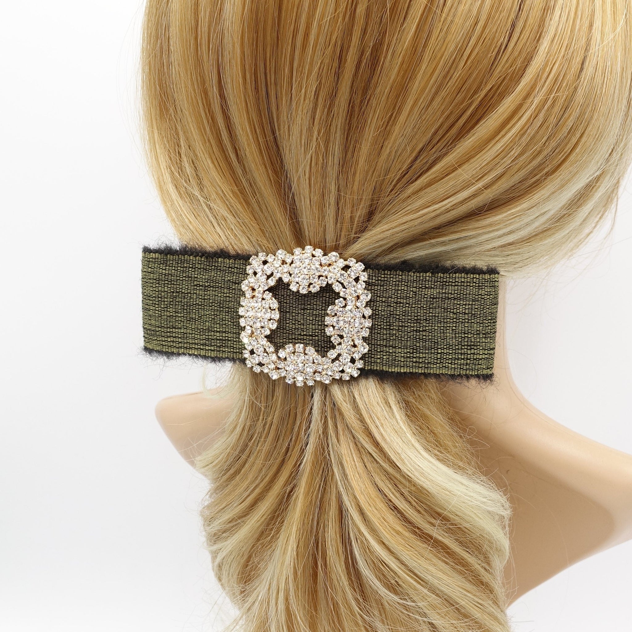 veryshine.com Barrette (Bow) Khaki classical fabric hair bow bling buckle frayed trim hair accessory for women