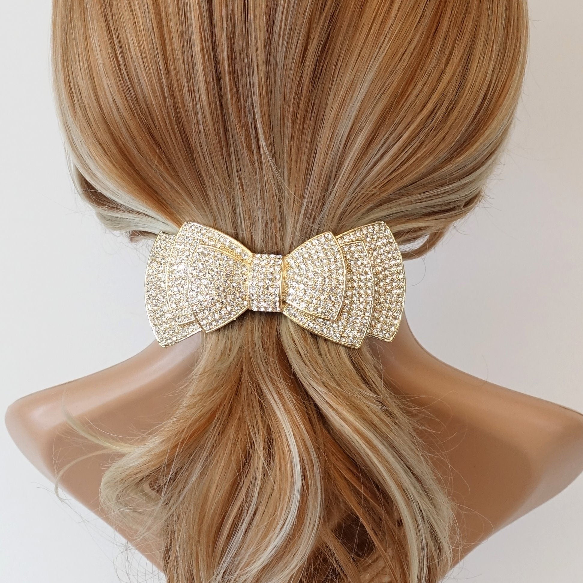 veryshine.com Barrette (Bow) layered hair bow rhinestone decorated french hair barrette crystal jewel decorated women hair accessory