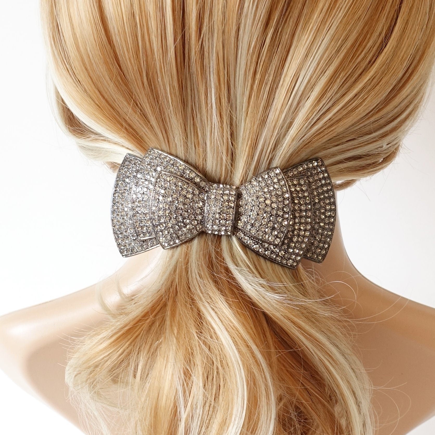 veryshine.com Barrette (Bow) layered hair bow rhinestone decorated french hair barrette crystal jewel decorated women hair accessory