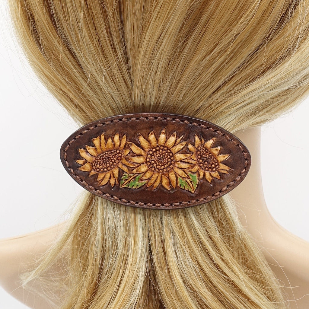 veryshine.com Barrette (Bow) Leather hair barrette, Sunflower hair barrette, gift hair accessory for women