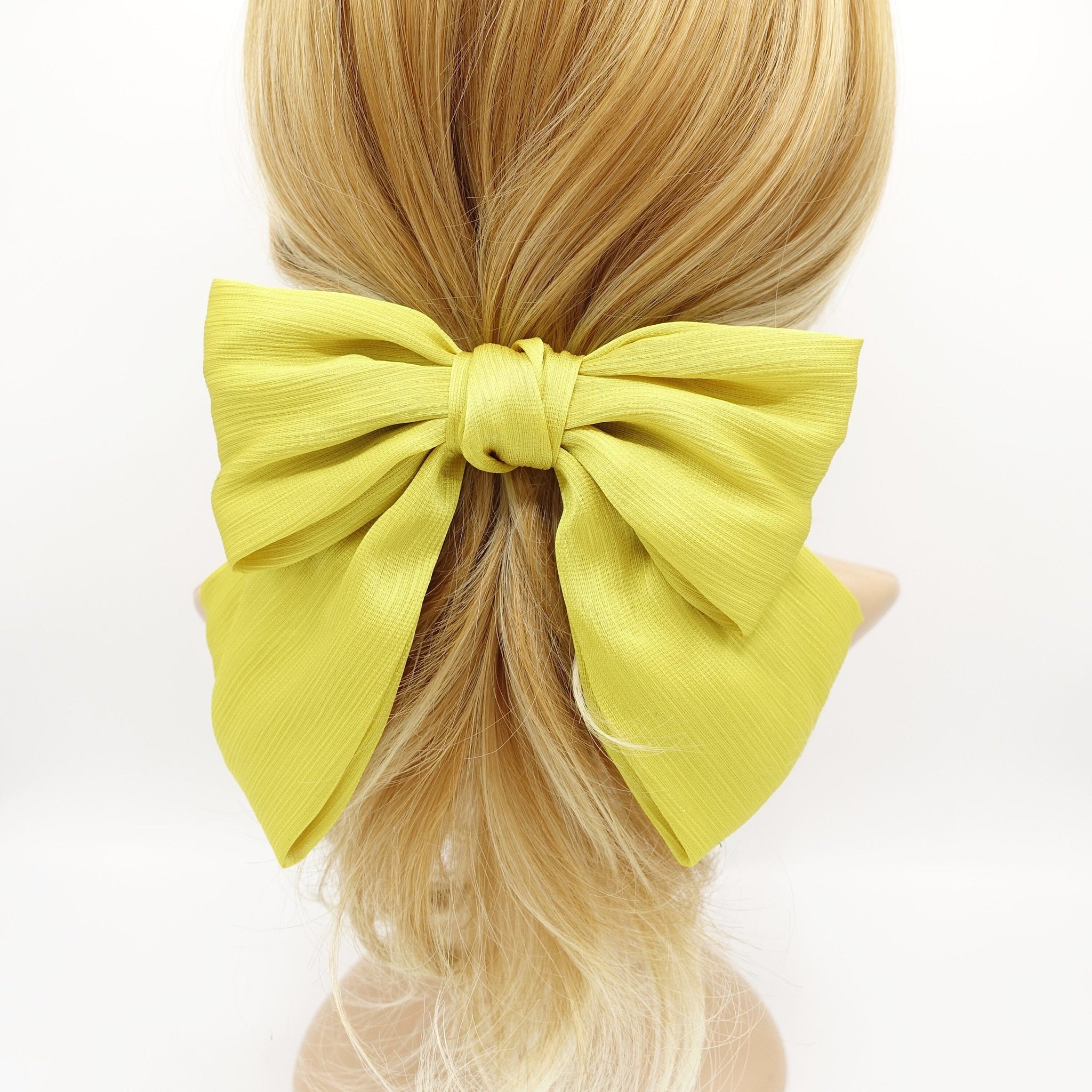 veryshine.com Barrette (Bow) Lemon pearl glossy crinkled satin bow french hair barrette women hair accessory