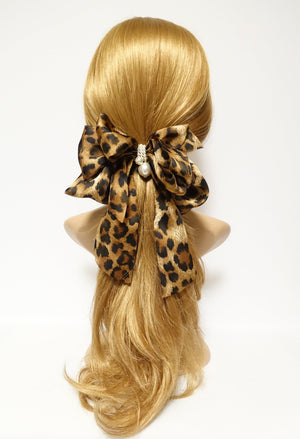 veryshine.com Barrette (Bow) Leopard Scarf pattern print chiffon bow french hair barrette women hair accessory leopard python skull hair bow