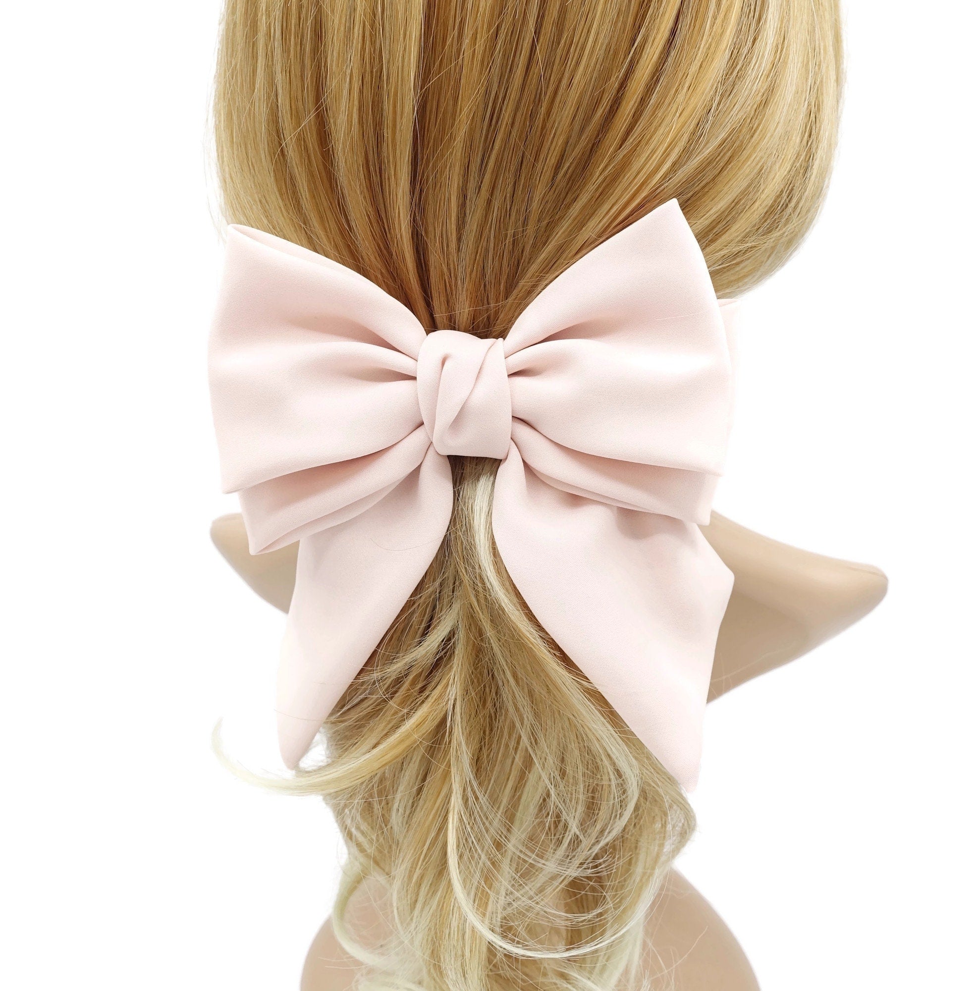 veryshine.com Barrette (Bow) Light blush pink thick double layered tail hair bow chiffon hair barrette for women