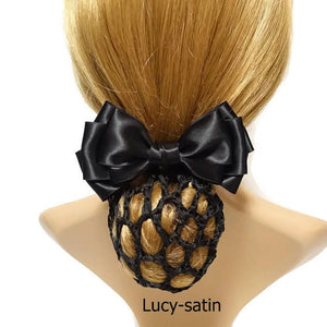 veryshine.com Barrette (Bow) Lucy-satin Hair Snood Net bow french barrette Clip hygienic hair accessory
