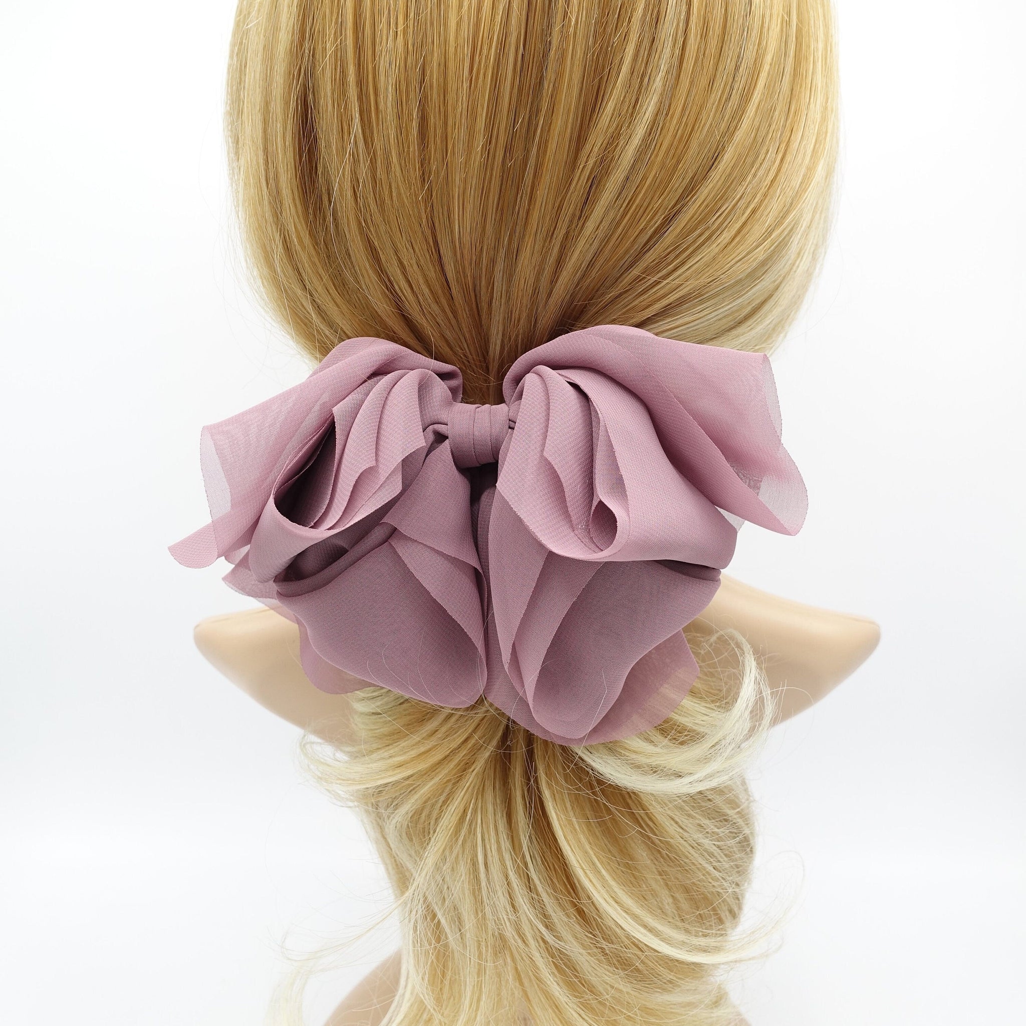 veryshine.com Barrette (Bow) Mauve floppy hair bow chiffon multi layered bow women hair accessory