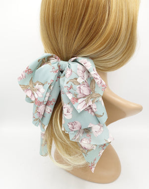 veryshine.com Barrette (Bow) Mint sky big floral hair bow drape tail barrette women hair accessory