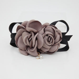 veryshine.com Barrette (Bow) Mocca Two Rose Flowers French Hair Barrettes women hair clip