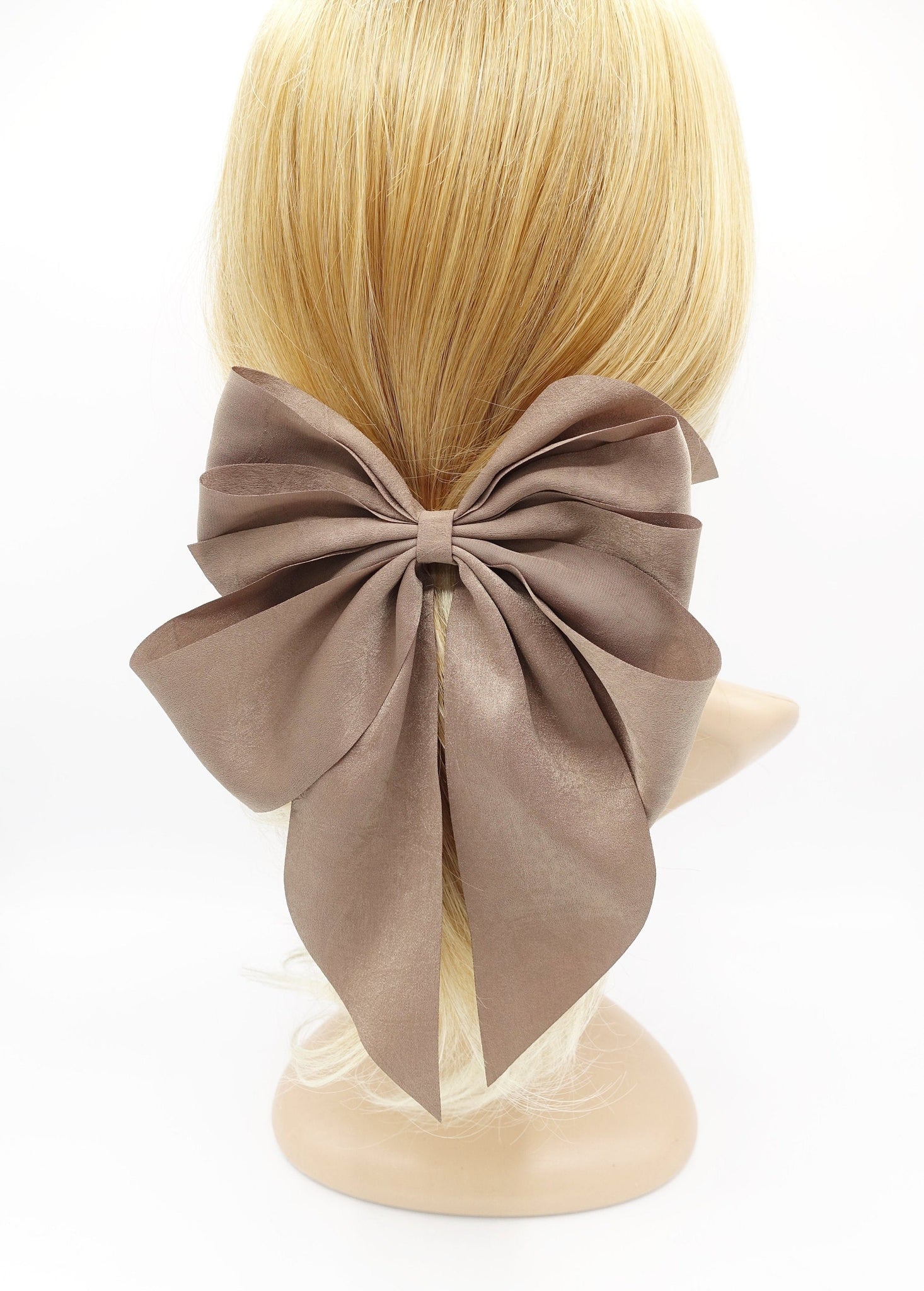 veryshine.com Barrette (Bow) multiple layered tail hair bow crinkled fabric pleated bow hair accessory for women