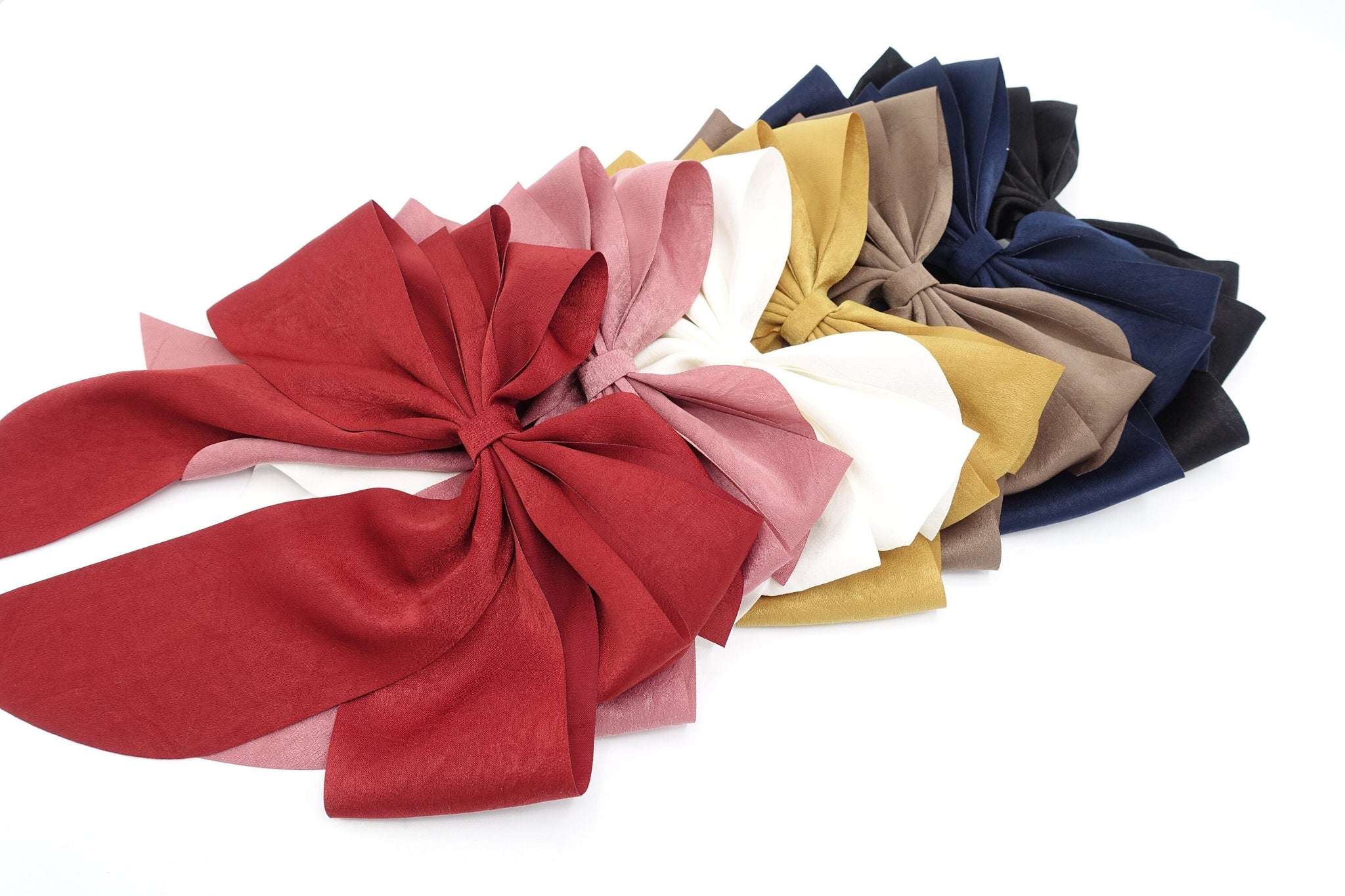 veryshine.com Barrette (Bow) multiple layered tail hair bow crinkled fabric pleated bow hair accessory for women