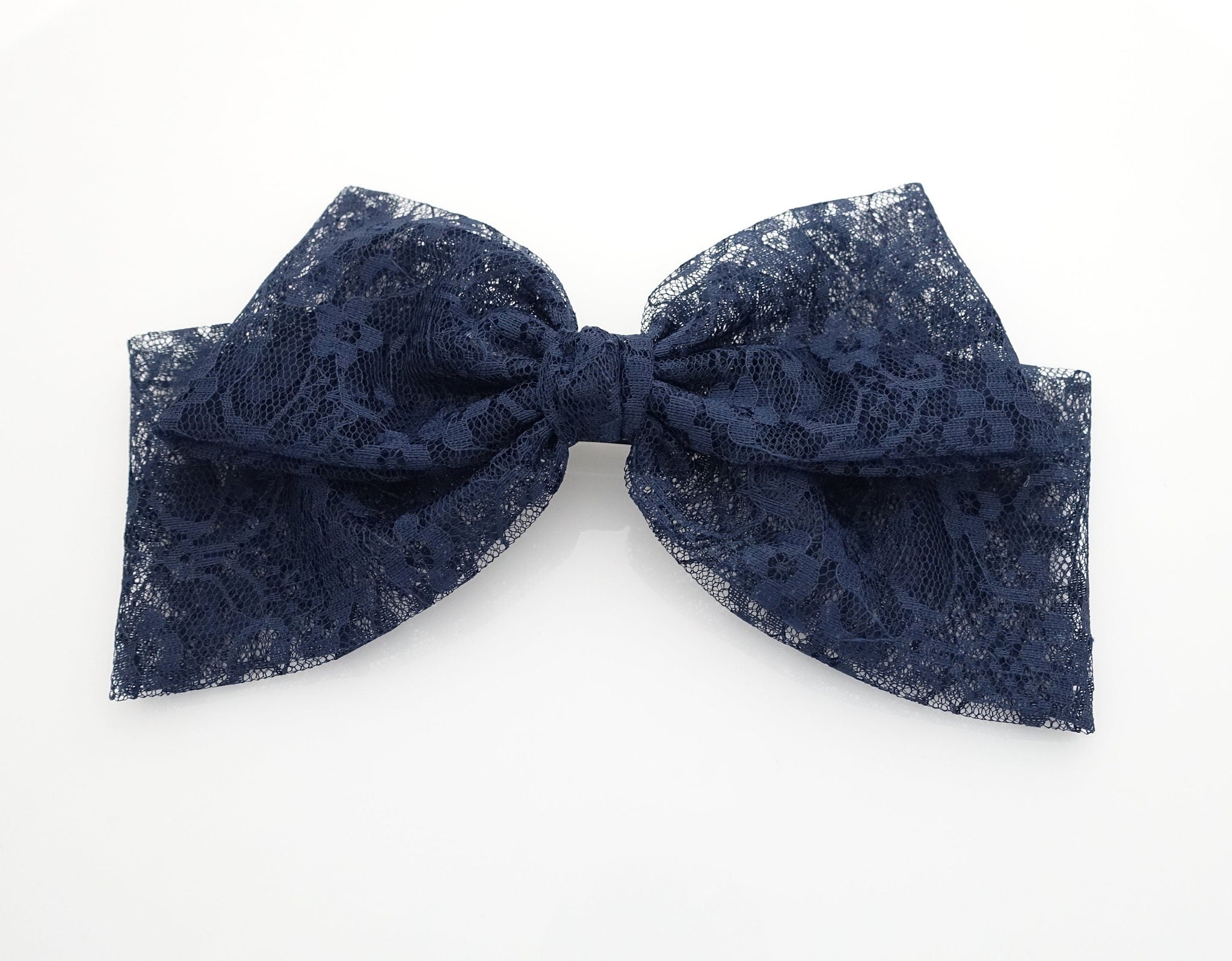 veryshine.com Barrette (Bow) Navy big floral lace layered bow Texas hair bow french barrette
