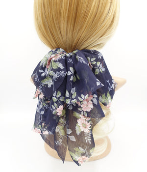 veryshine.com Barrette (Bow) Navy chiffon floral layered hair bow droopy style feminine accessory for women