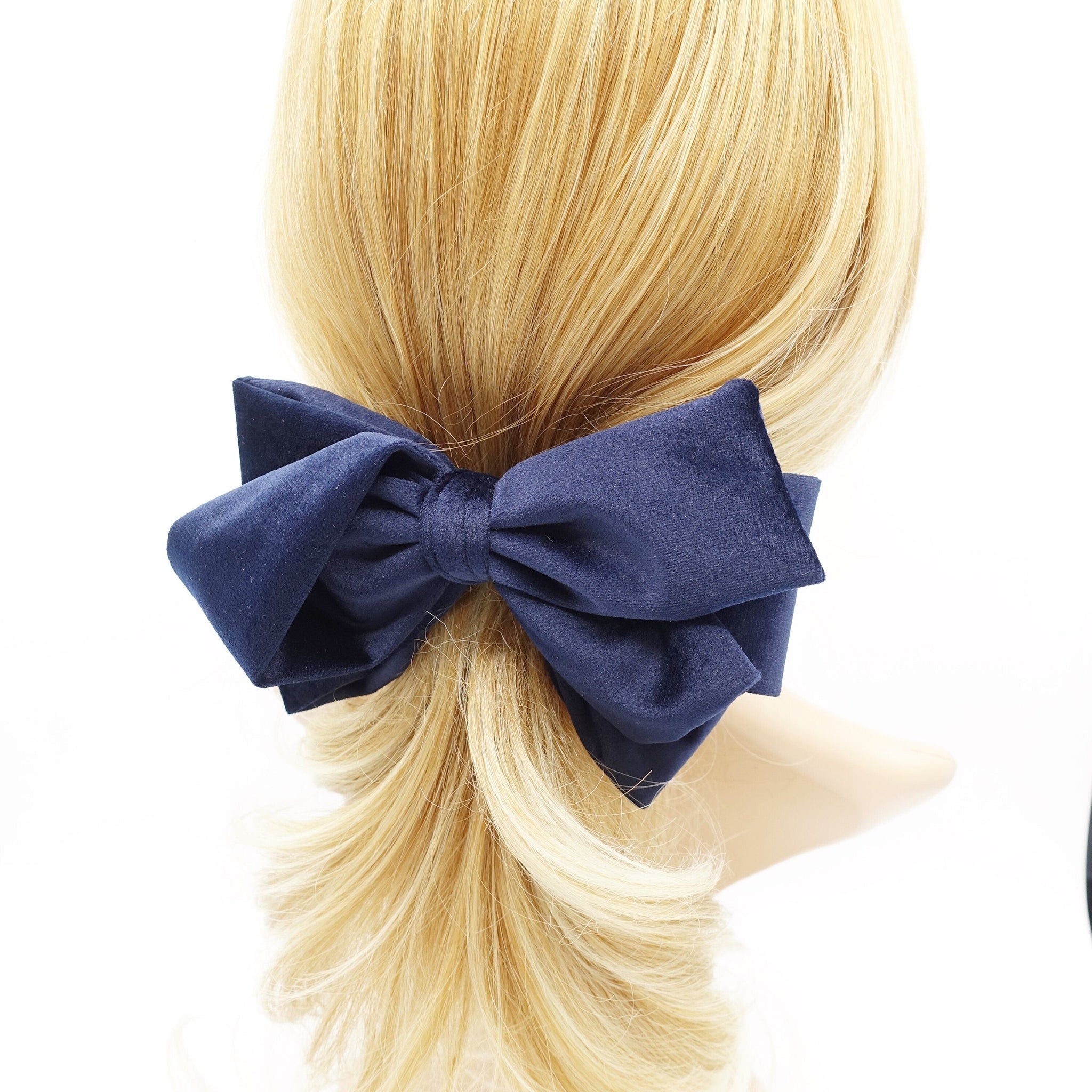 veryshine.com Barrette (Bow) Navy cotton velvet hair bow asymmetric style pattern women hair accessory
