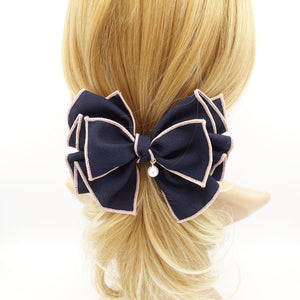 veryshine.com Barrette (Bow) Navy double colored edge hair bow pleated women hair accessory