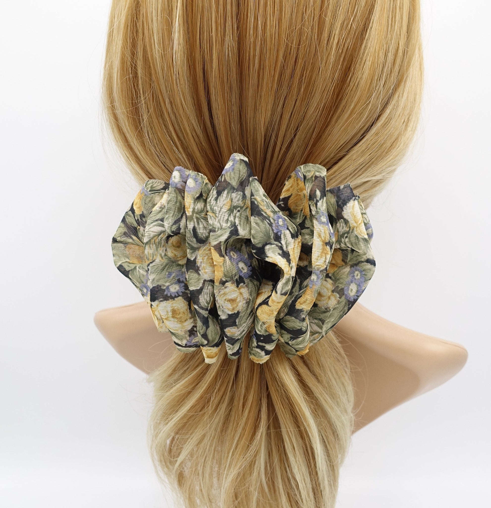 veryshine.com Barrette (Bow) Navy florl chiffon ruffle flower hair barrette woman hair accessory