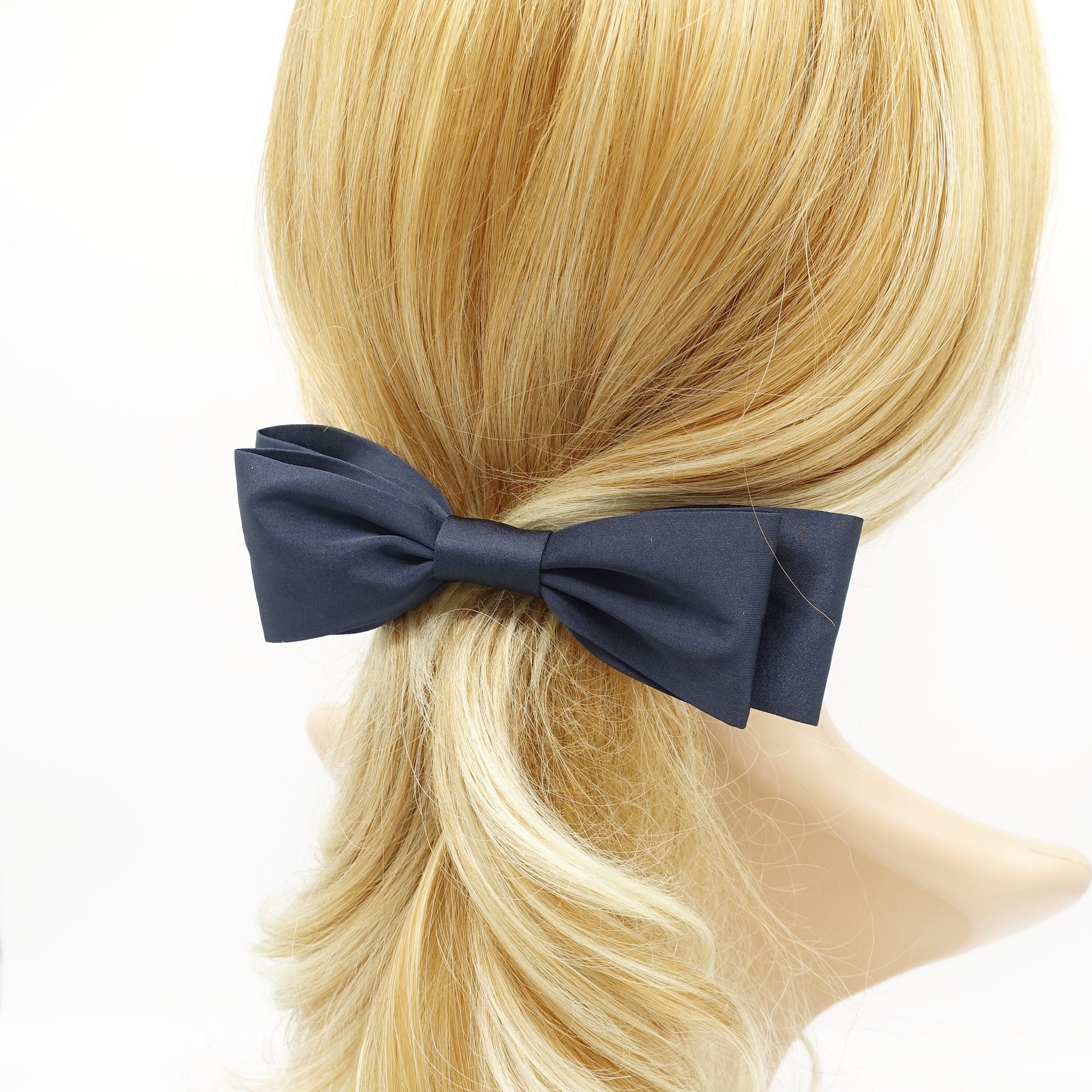 veryshine.com Barrette (Bow) Navy narrow hair bow layered Autumn hair bow barrette for women