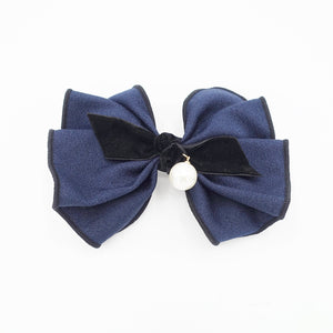 veryshine.com Barrette (Bow) Navy pleated hair bow velvet strap knot interlocked edge Fall Winter for women