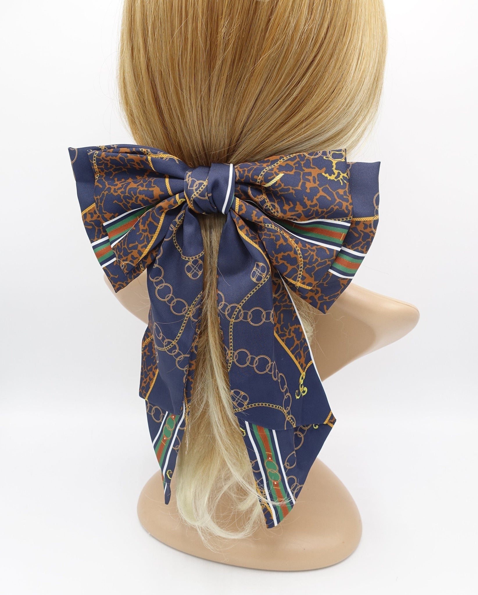 satin hair bow chain belt print hair accessory for women