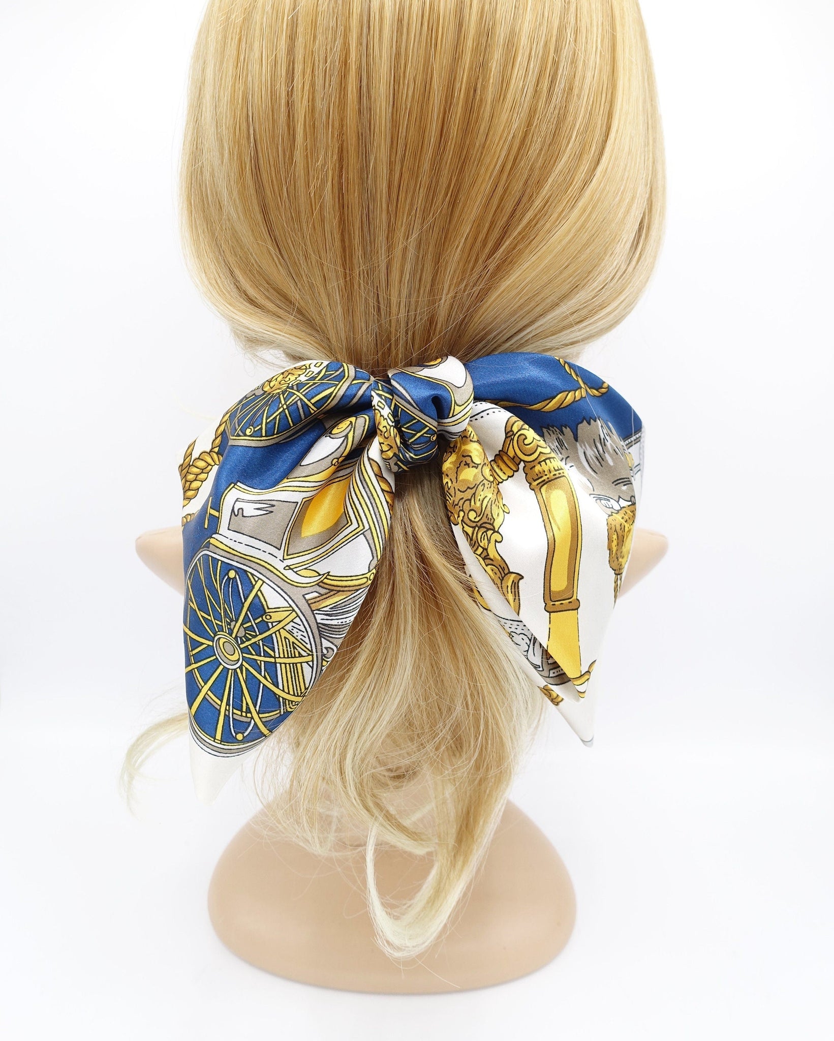 veryshine.com Barrette (Bow) Navy satin hair bow scarf carriage wheel rope print hair accessory for women