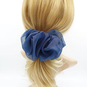 veryshine.com Barrette (Bow) Navy solid mesh scrunchies hair barrette pleated wave women hair accessories