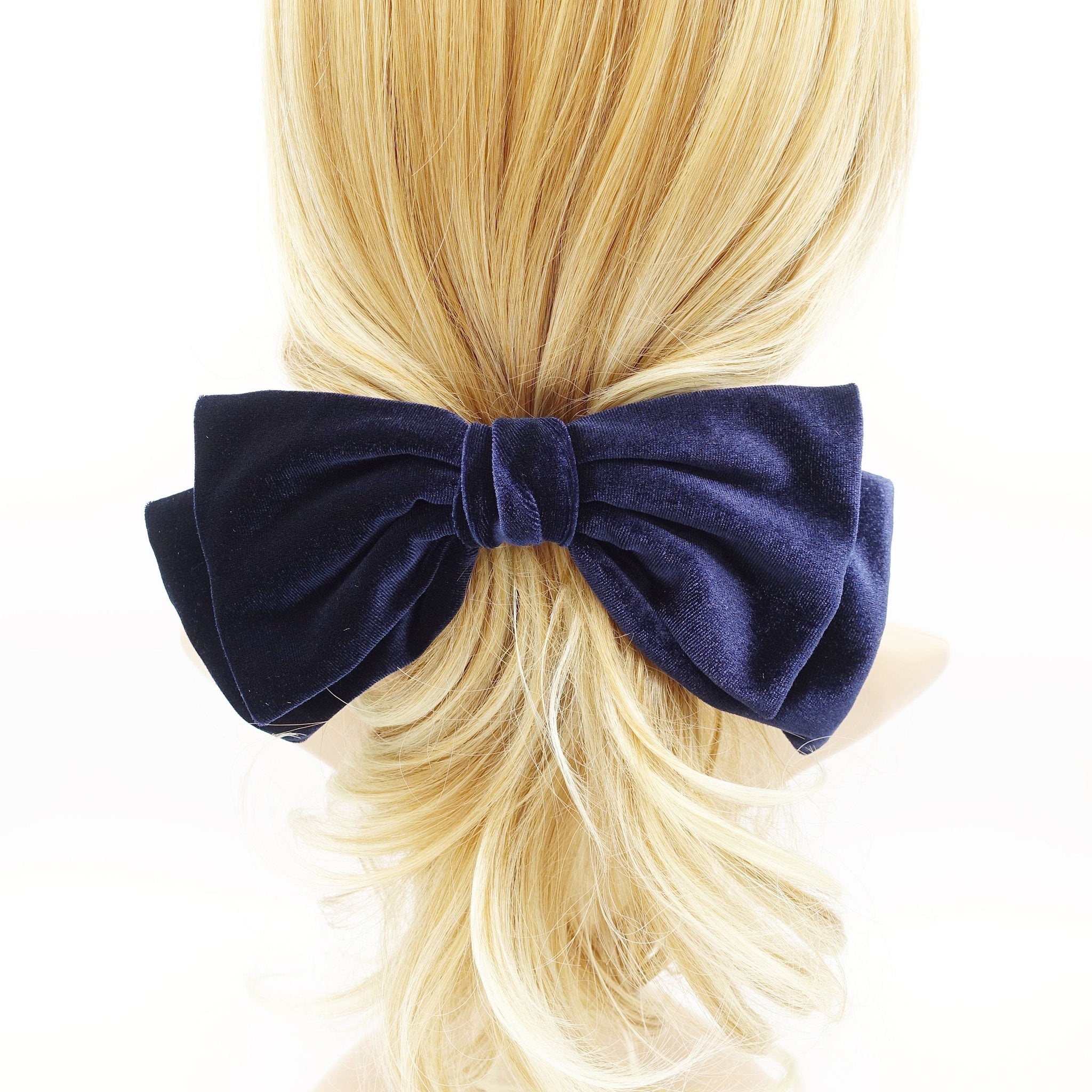 veryshine.com Barrette (Bow) Navy Texas velvet bow french hair barrette big hair bow  accessory for women