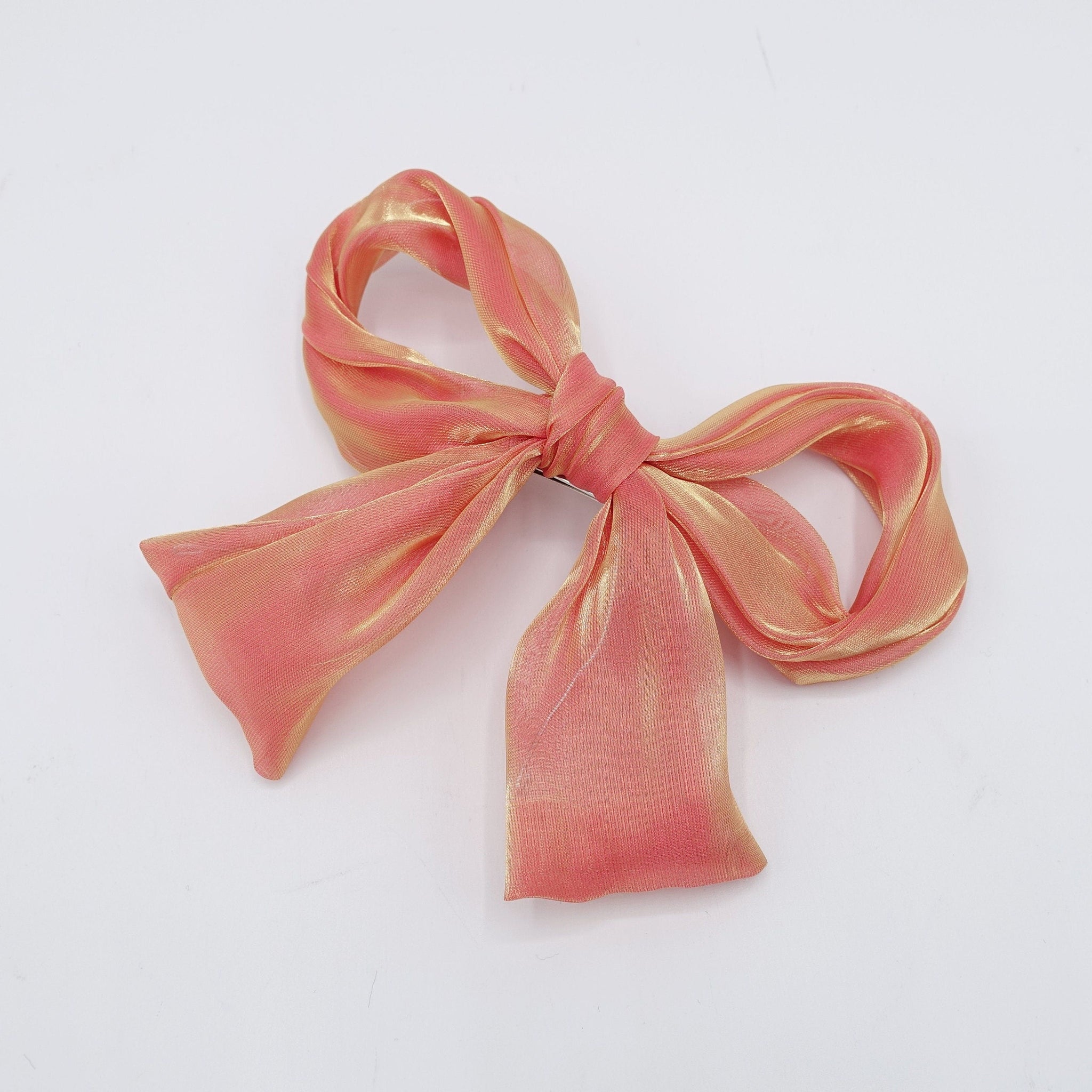 veryshine.com Barrette (Bow) Orange organza wired hair bow colorful translucent fabric tail knotted bow french barrette women hair accessory
