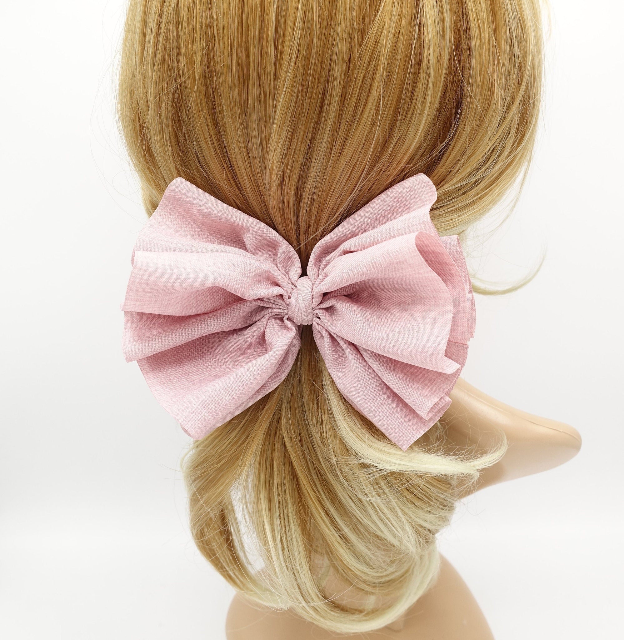 veryshine.com Barrette (Bow) Pale pink volume pleated hair bow french barrette women hair accessory