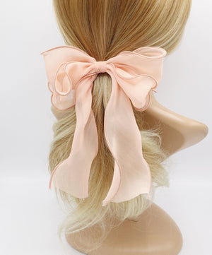 veryshine.com Barrette (Bow) Peach beige chiffon lettuce hem layered hair bow for women