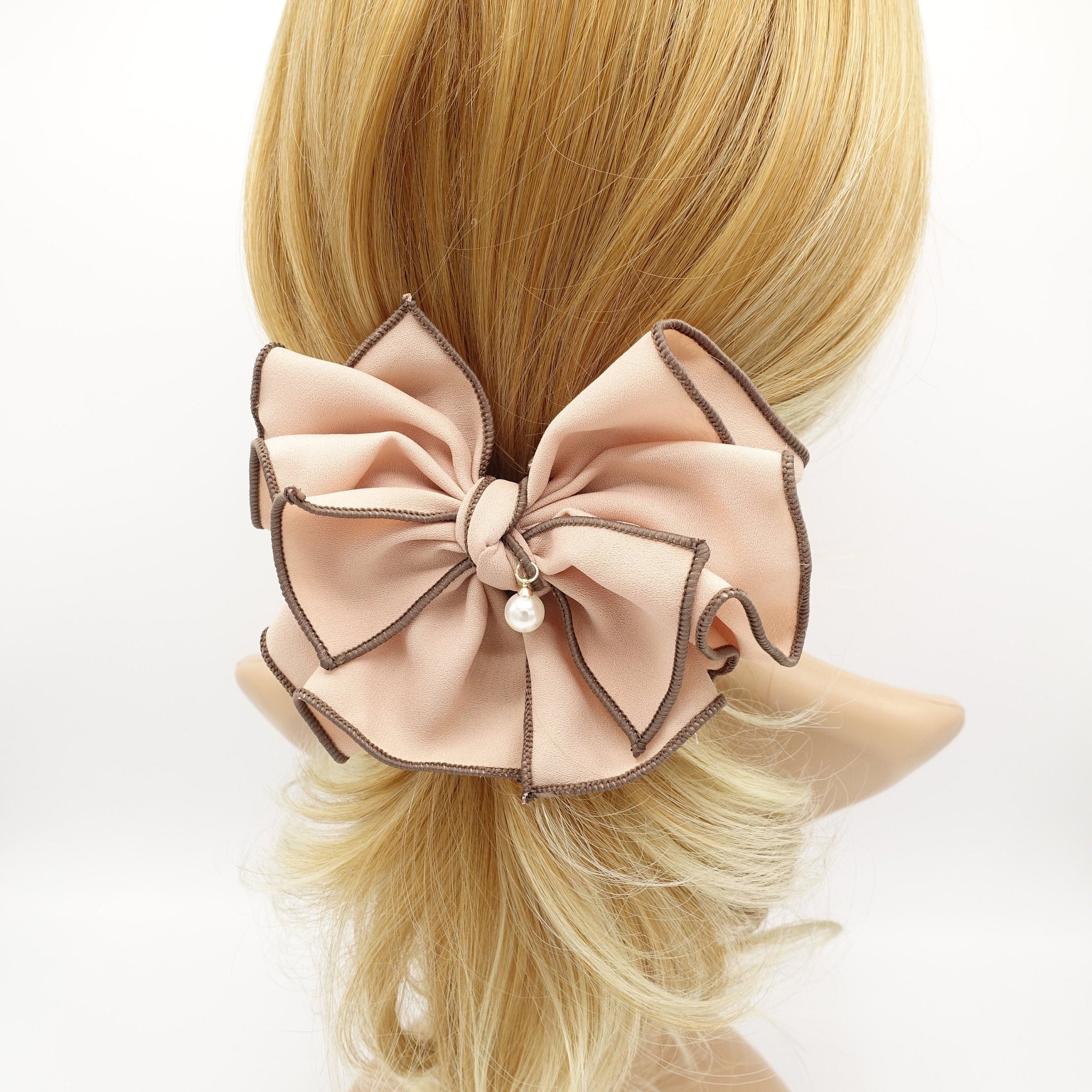 veryshine.com Barrette (Bow) Peach beige double colored edge hair bow pleated women hair accessory