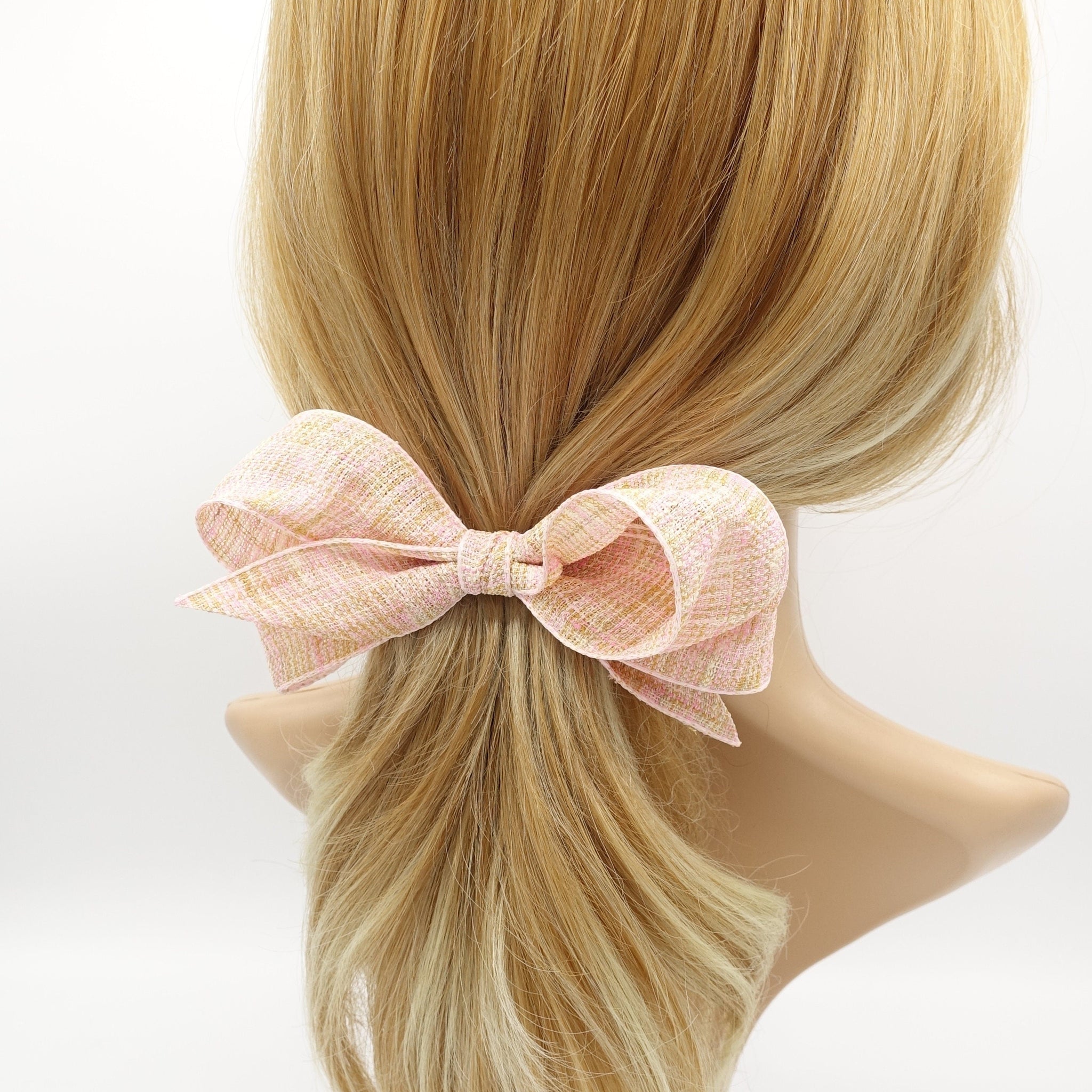 veryshine.com Barrette (Bow) Peach pink linen hair bow hair accessory for women
