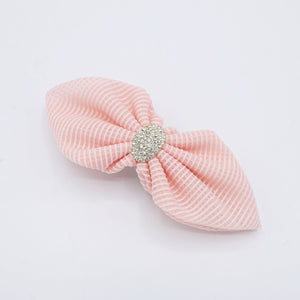 veryshine.com Barrette (Bow) Peach pink mesh pointed hair bow rhinestone embellished women hair barrette