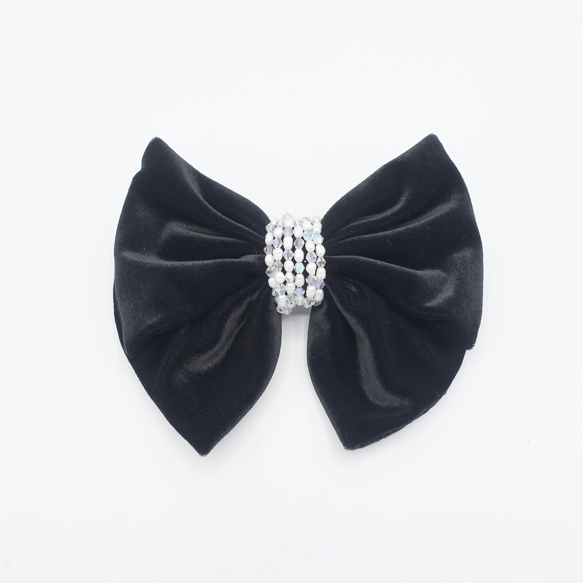 veryshine.com Barrette (Bow) Pearl & bead pearl wrap velvet hair bow for women luxury style hair accessory for women