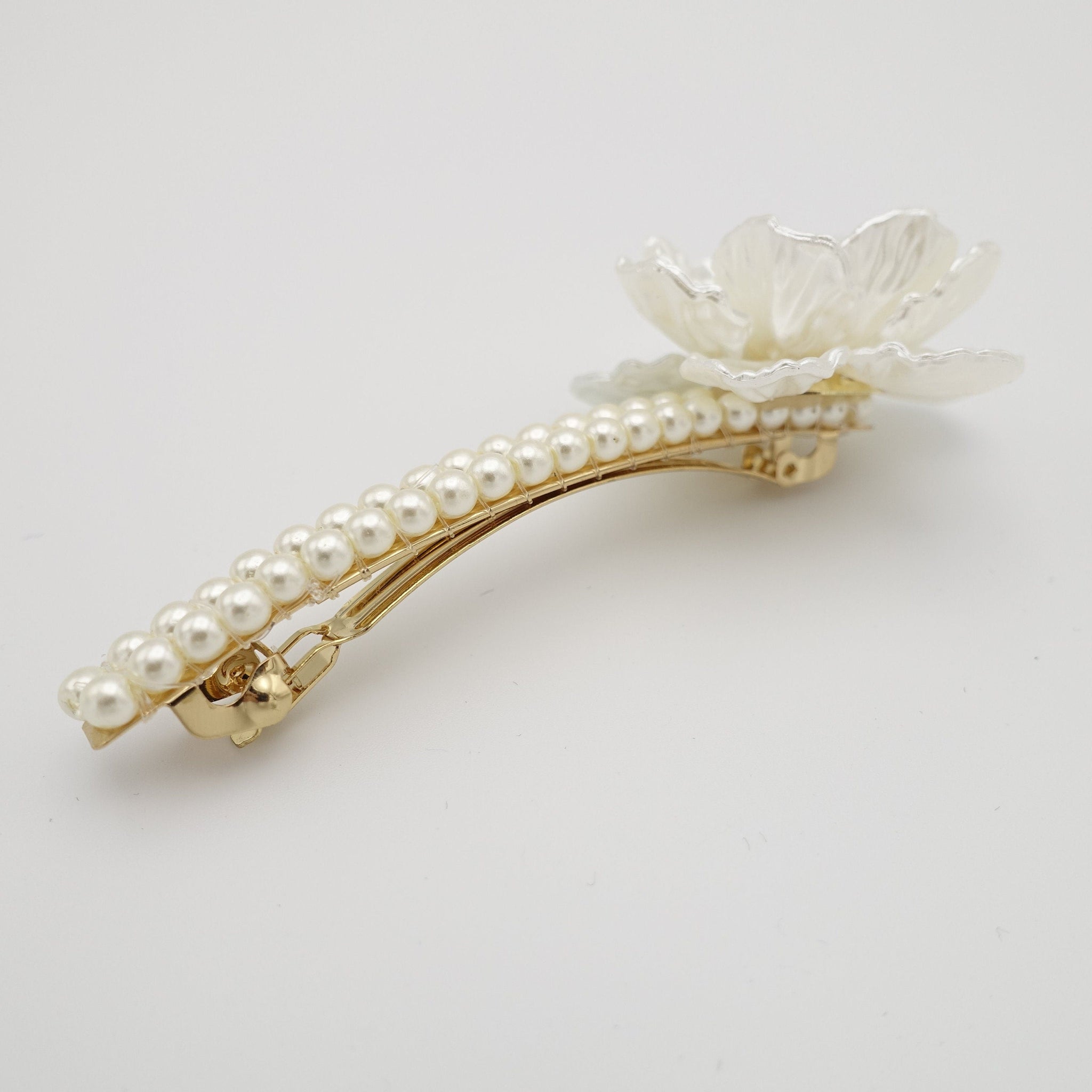veryshine.com Barrette (Bow) pearl decorated flower hair barrette snap clip woman hair accessory