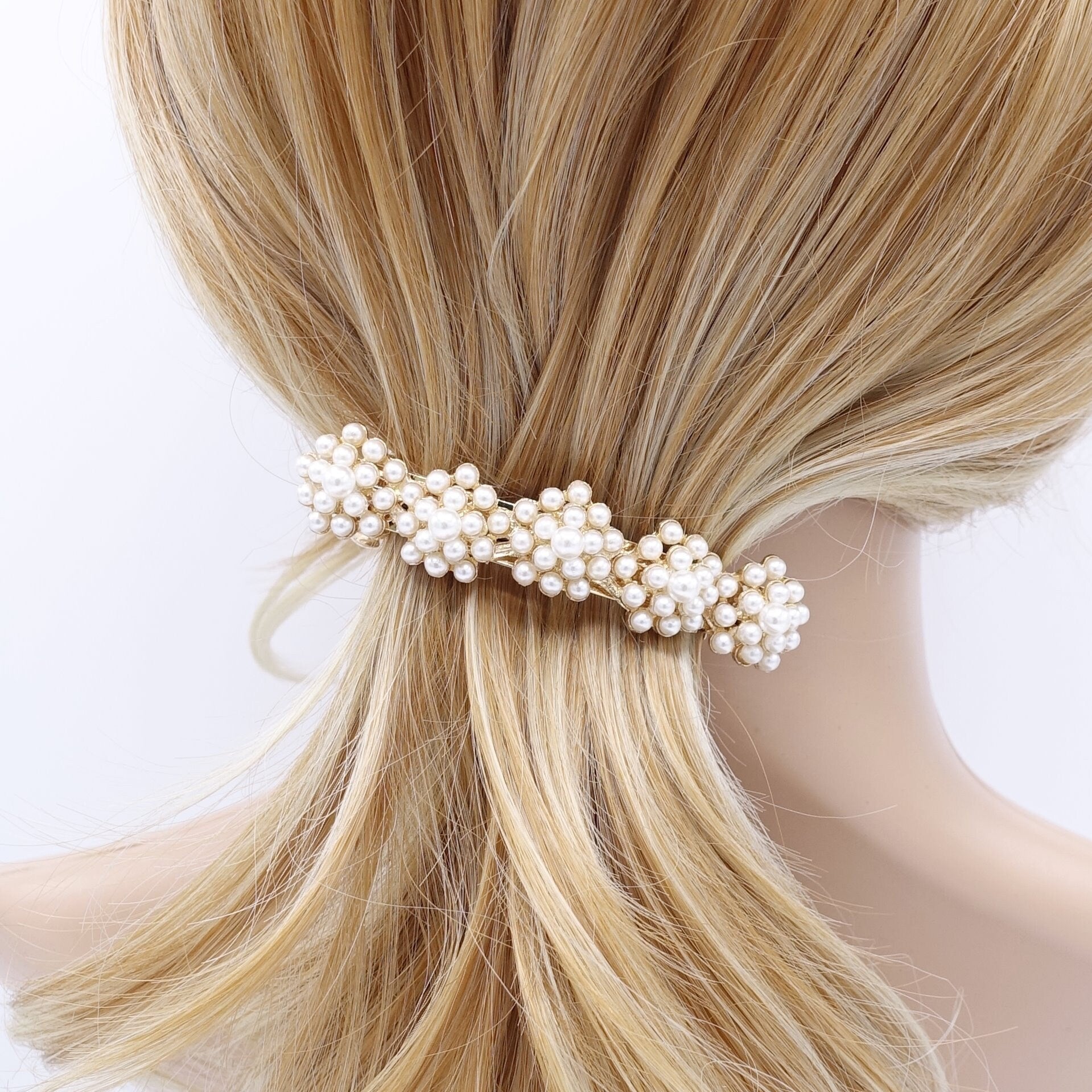 veryshine.com Barrette (Bow) Pearl only tiny pearl ball flower french hair barrette women hair accessory