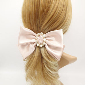 veryshine.com Barrette (Bow) pearl rhinestone buckle embellished satin hair bow