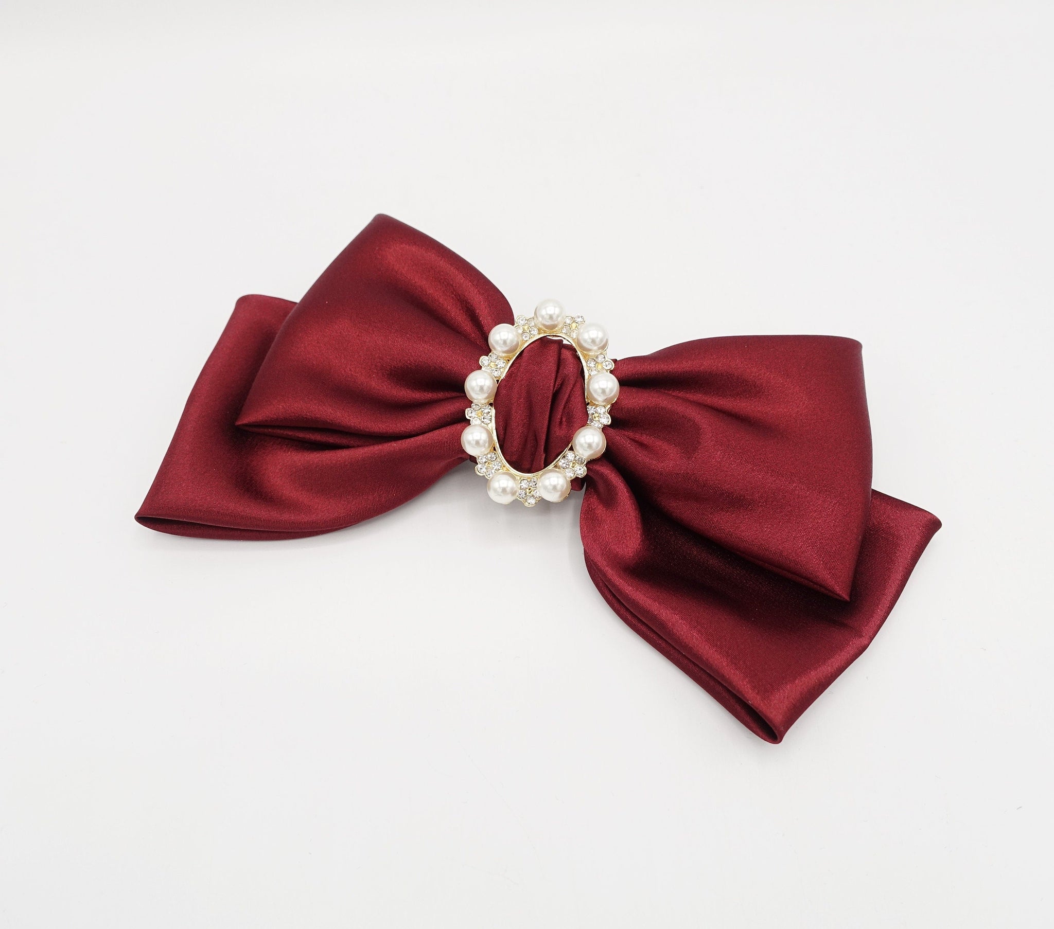 veryshine.com Barrette (Bow) pearl rhinestone buckle embellished satin hair bow