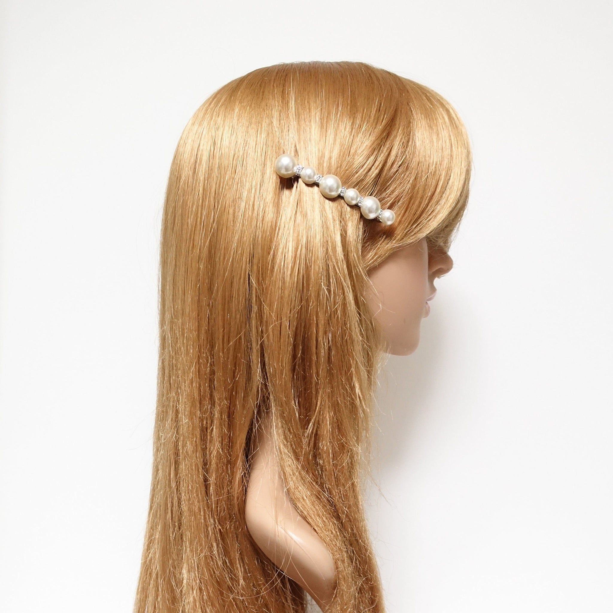 veryshine.com Barrette (Bow) pearl rhinestone decorated french barrette elegant side hair clip women accessory