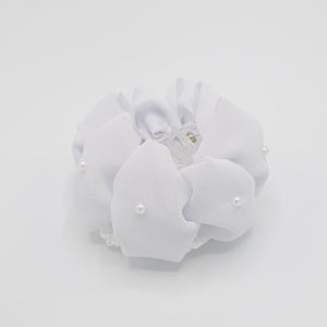 veryshine.com Barrette (Bow) Pearl white side rhinestone pearl embellished chiffon bun net snood hair claw clip