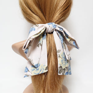 veryshine.com Barrette (Bow) Pink beige big flower print pattern  layered droopy tail bow french barrette stylish women hair accessory