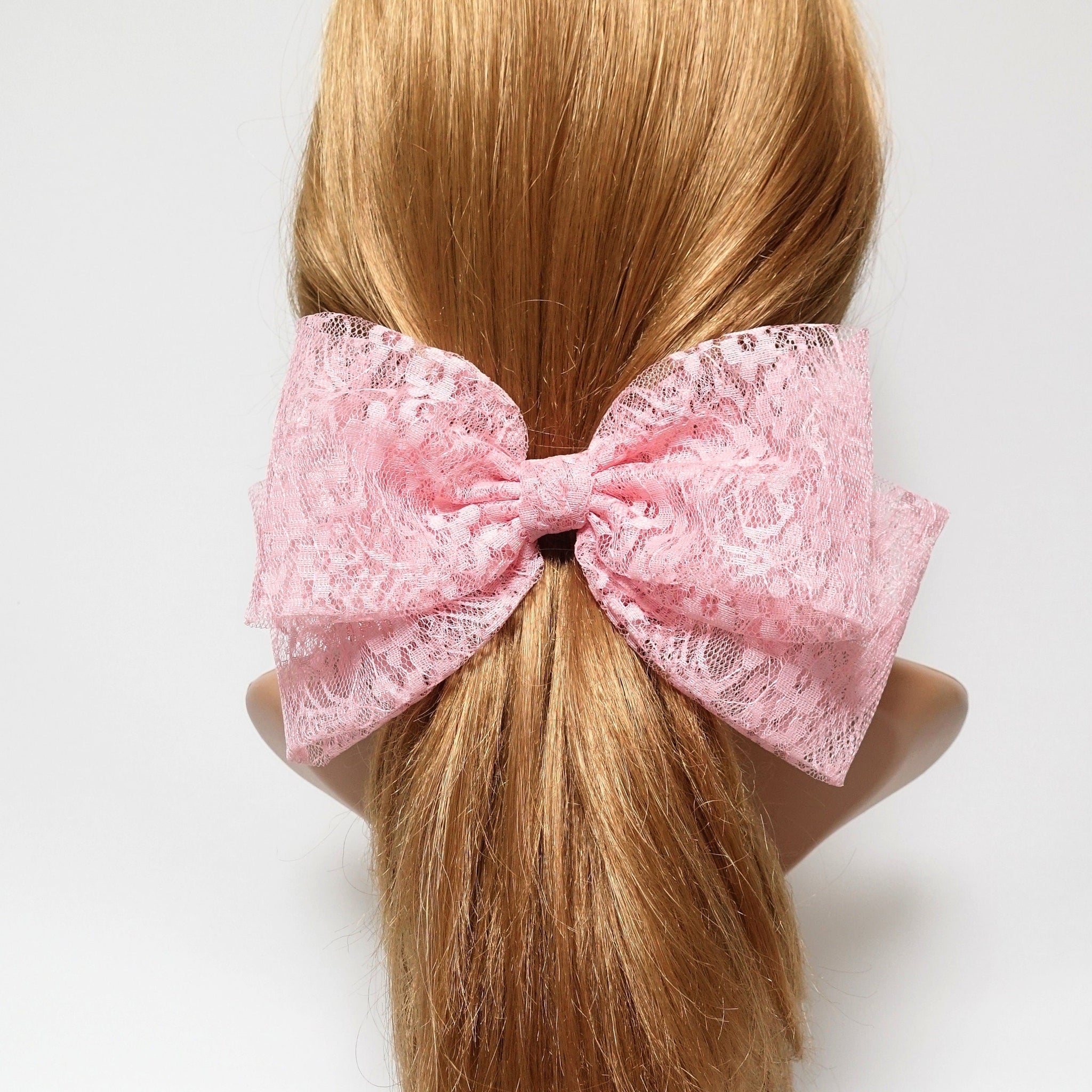 veryshine.com Barrette (Bow) Pink big floral lace layered bow Texas hair bow french barrette