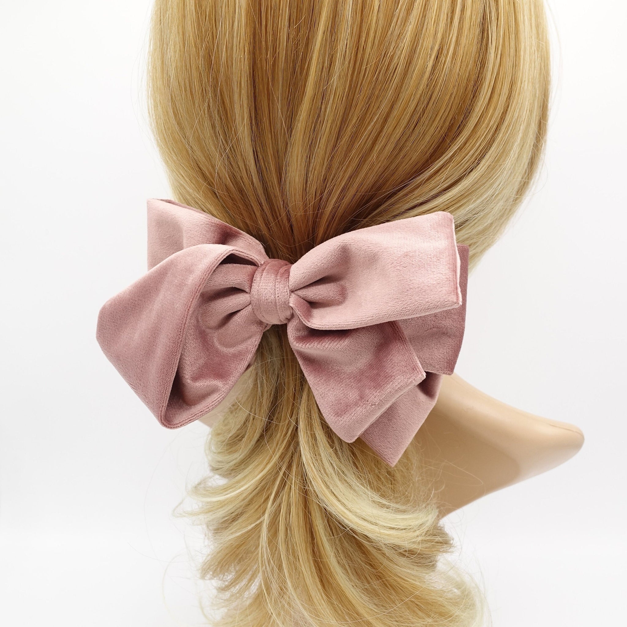 veryshine.com Barrette (Bow) Pink cotton velvet hair bow asymmetric style pattern women hair accessory
