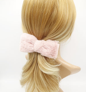 veryshine.com Barrette (Bow) Pink fabric fur hair bow soft Winter hair accessory for women