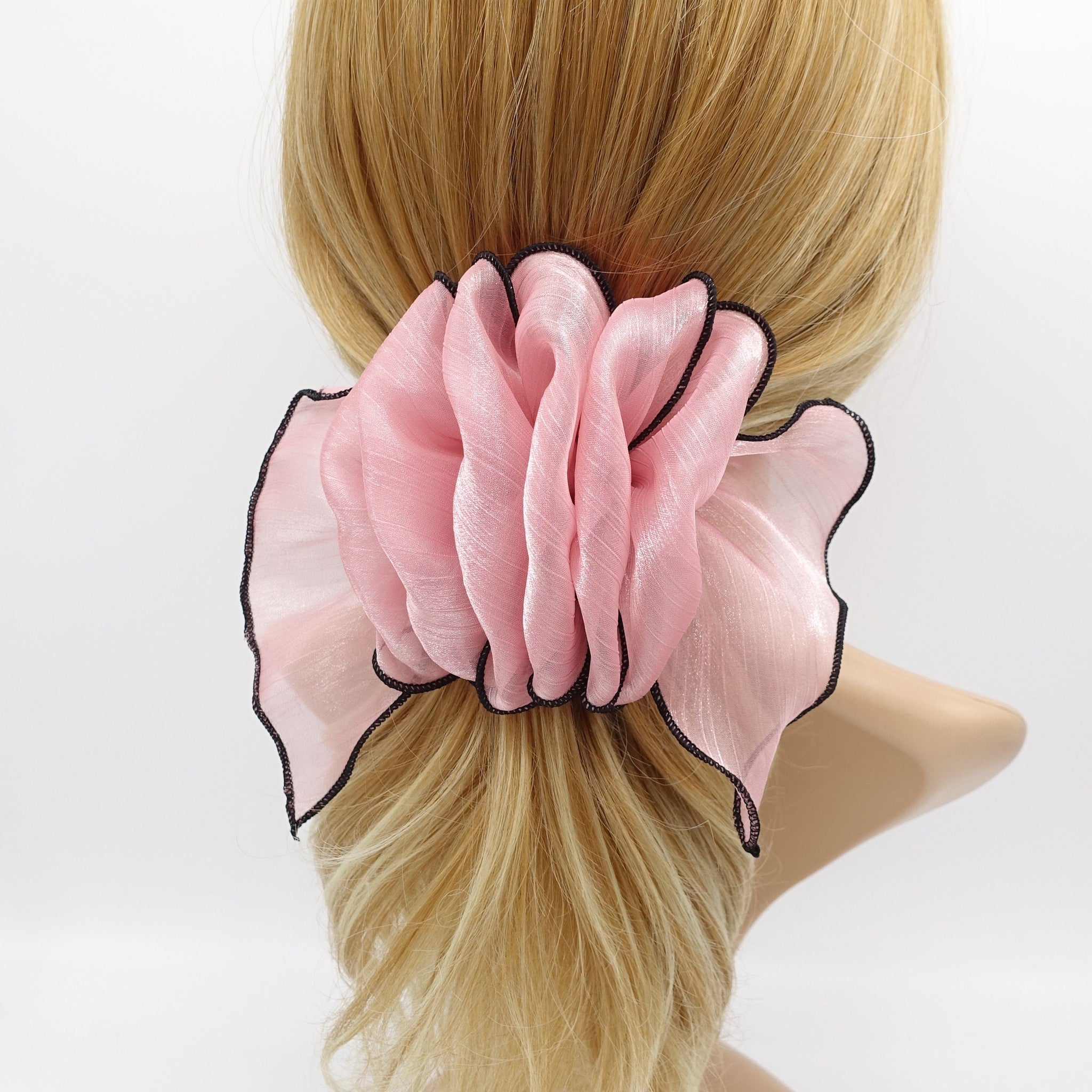 veryshine.com Barrette (Bow) Pink organza ruffle flower hair barrette woman hair accessory